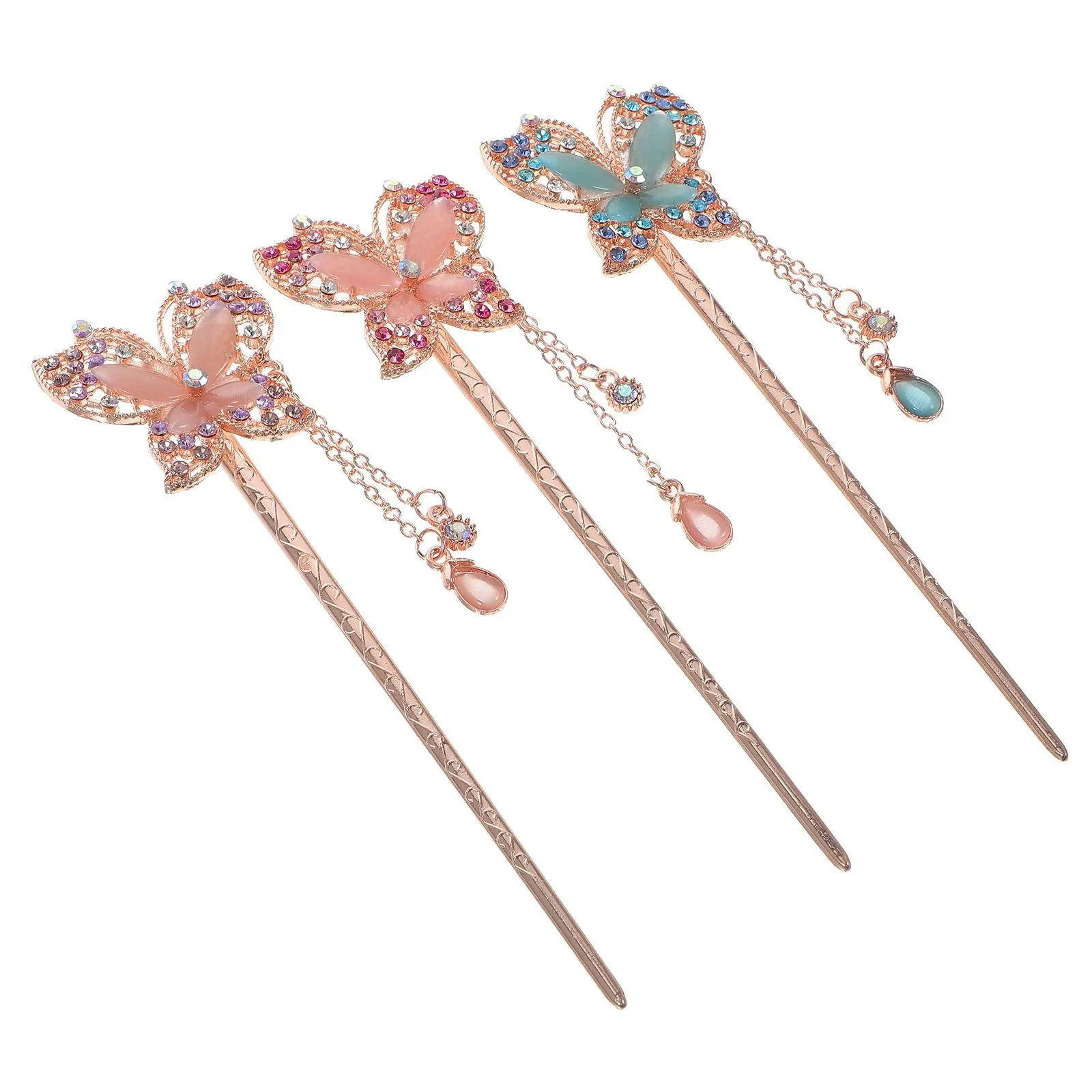

3 Pcs Retro Hairpin Butterfly Chopsticks Durable Alloy Hair Accessories for Women Long Hair Buns Styling Daily Outfit Gifts