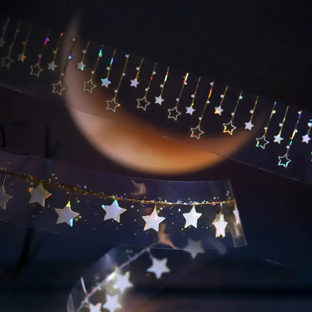 3x200cm Size Star Curtain Tape Shiny Surface Self-Adhesive PET Tape Sparkling Effect Star Pattern Adhesive Tape Handmade