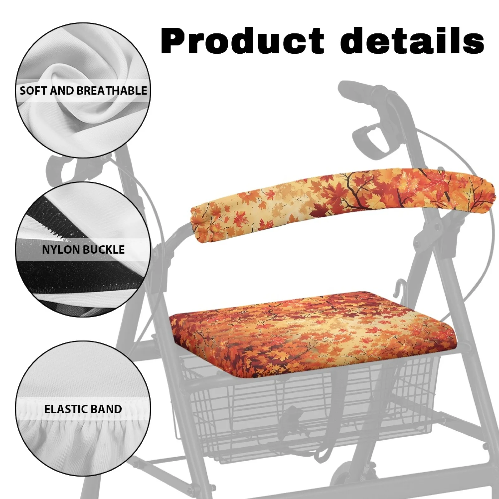 Coloranimal Adjustable Stretchable 2 Pieces Rollator Walker Seat Back Covers for Men for Outdoors Maple Leaf - Thumbnail 5