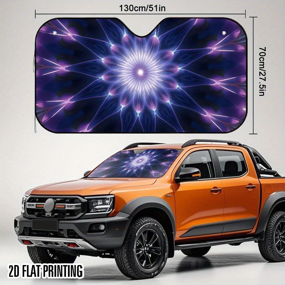 1pc 2D Flat Purple Mandala Print Car Sunshade – Stylish Design, Keeps Your Car Cool, Includes 4 Suction Cups For Easy Installati