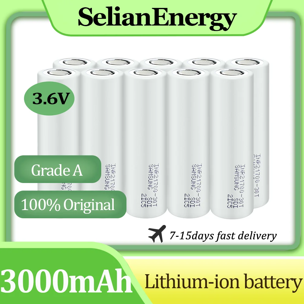 

SelianEnergy Authentic 30T, 3.7V Flat Top Batteries 3000mAh 21700 Battery Rechargeable 30T For Toys Radios Surveillance Devices