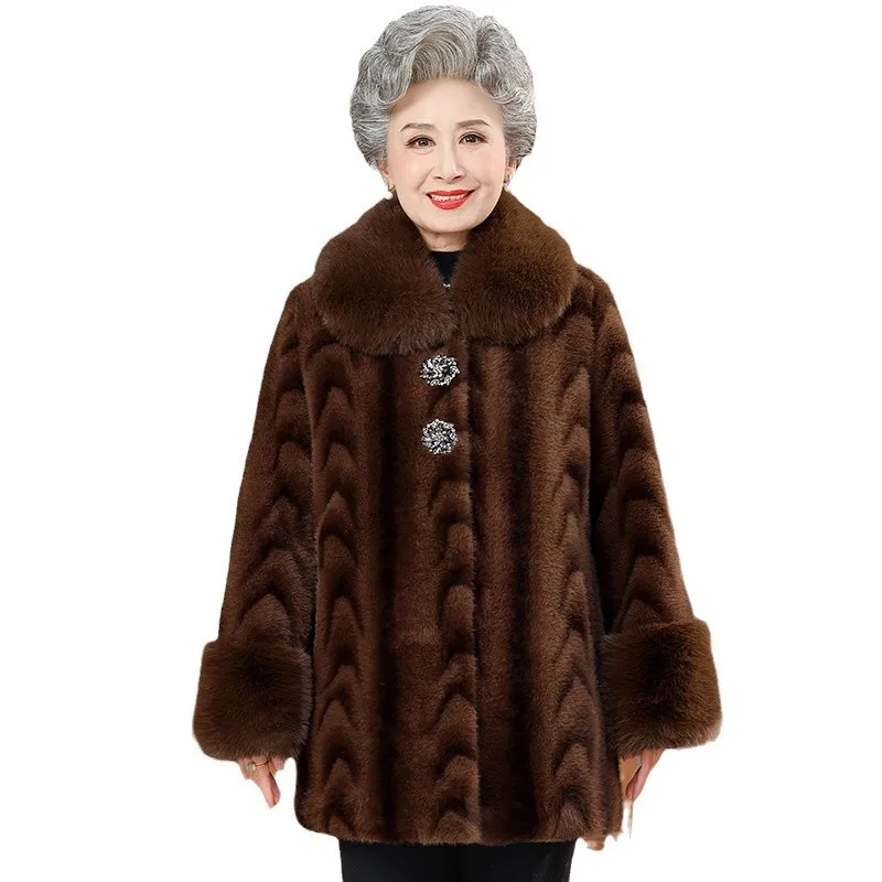 Veste épaisse en fausse fourrure, manteau d'hiver chaud pour femmes d'âge moyen et âgées, vêtements en coton, Style maman, vêtements d'extérieur chauds en polaire