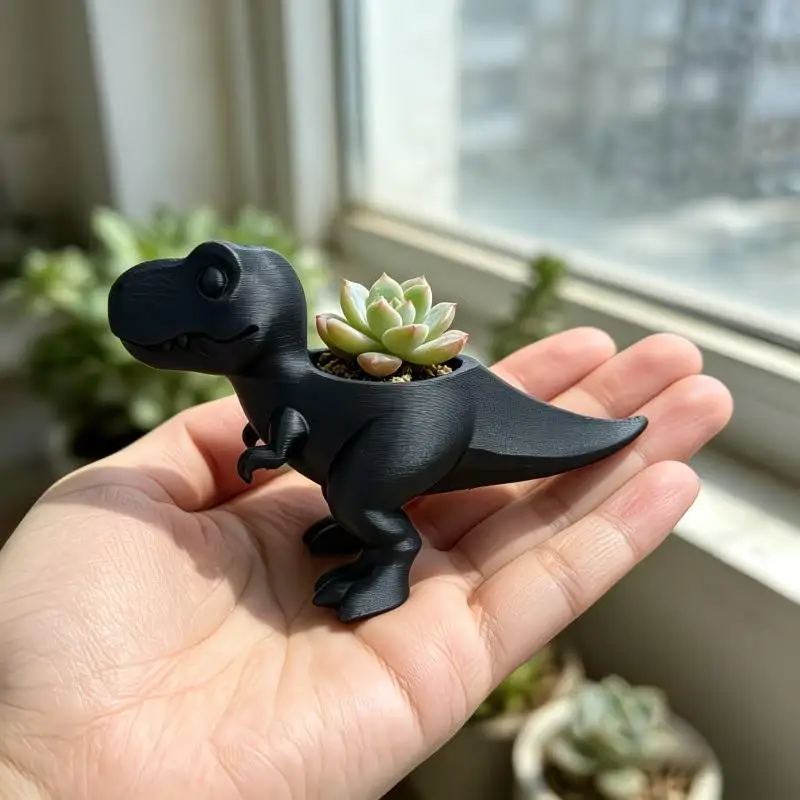 Dinosaur Planter Waterproof 3D Printed Plastic Pot for Cacti Herbs Succulents Office Tabletop Decor Gift