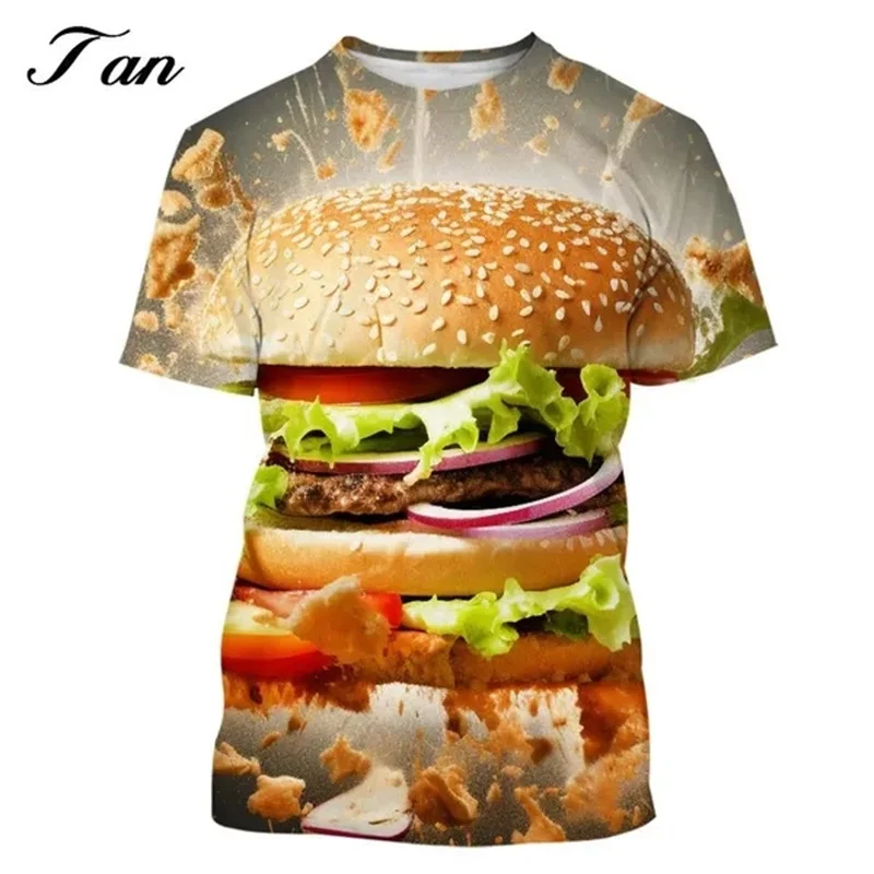 Men's Round Neck Casual T-Shirts 3D Printed Funny Hamburg T-Shirts Summer Short Sleeve Kids Novelty Tees Tops Streetwear