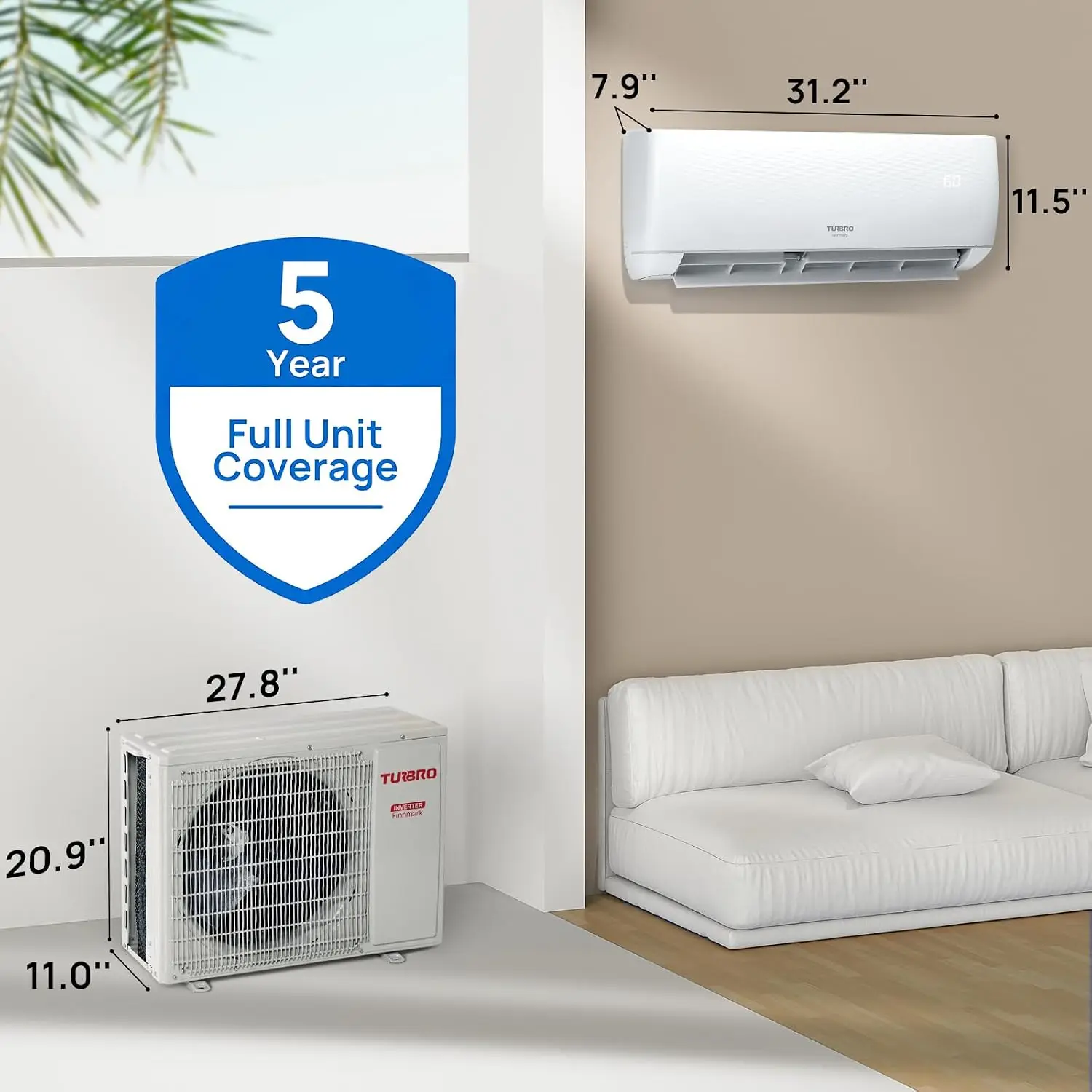 12,000 BTU Ductless Mini Split AC with Heat Pump, 20 SEER2, 115V | Inverter Compressor, R32 Refrigerant, Up to 750 Sq, Custom