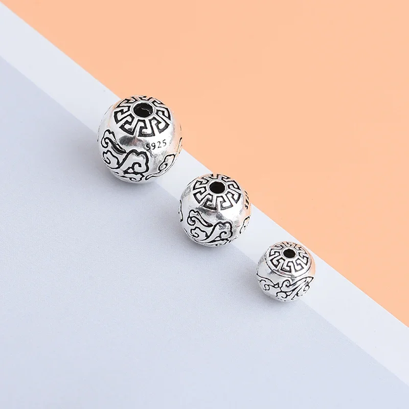 S925 Sterling Silver Vintage Cloud six-word Spell beads Handmade DIY bracelet necklace jewelry accessories for men and women