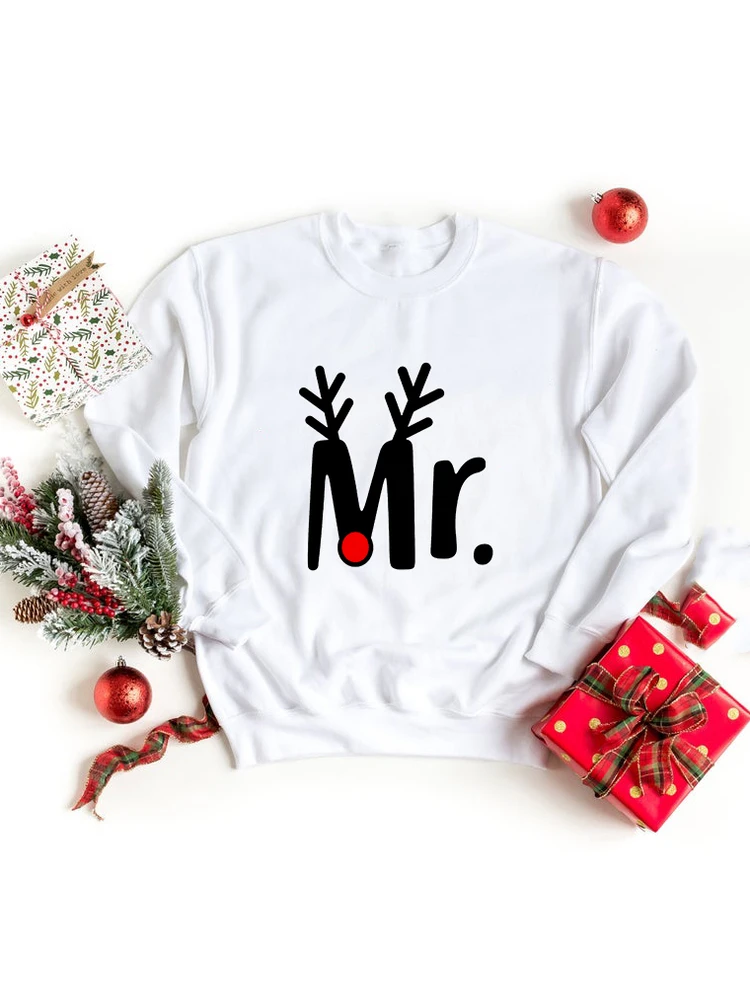 Mr and Mrs Couple Christmas Sweatshirt Merry Christmas Husband & Wife Pullover Lovely Couples Hoodies X-Mas Gift