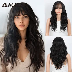 Noble Synthetic Lace Front Wig Silky Body Wave with Bangs 20 Inch Cosplay Party Lolita Hair Wigs for Women Heat Resistant Wig