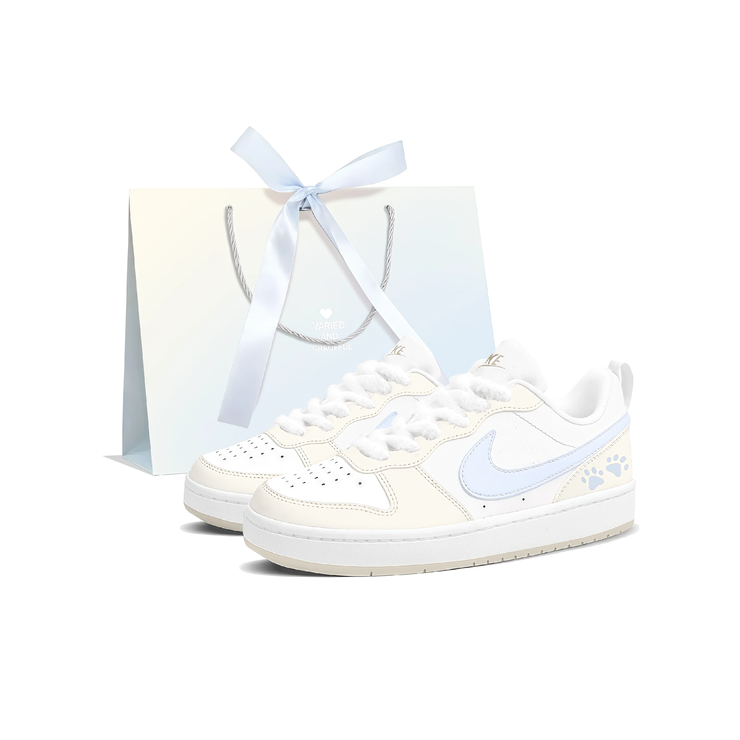 Nike Court Borough Maris Sal Milk Lid Low top Skateboard Shoes Women's Butter Yellow Blue DV5456-103(Team93--SBOX)