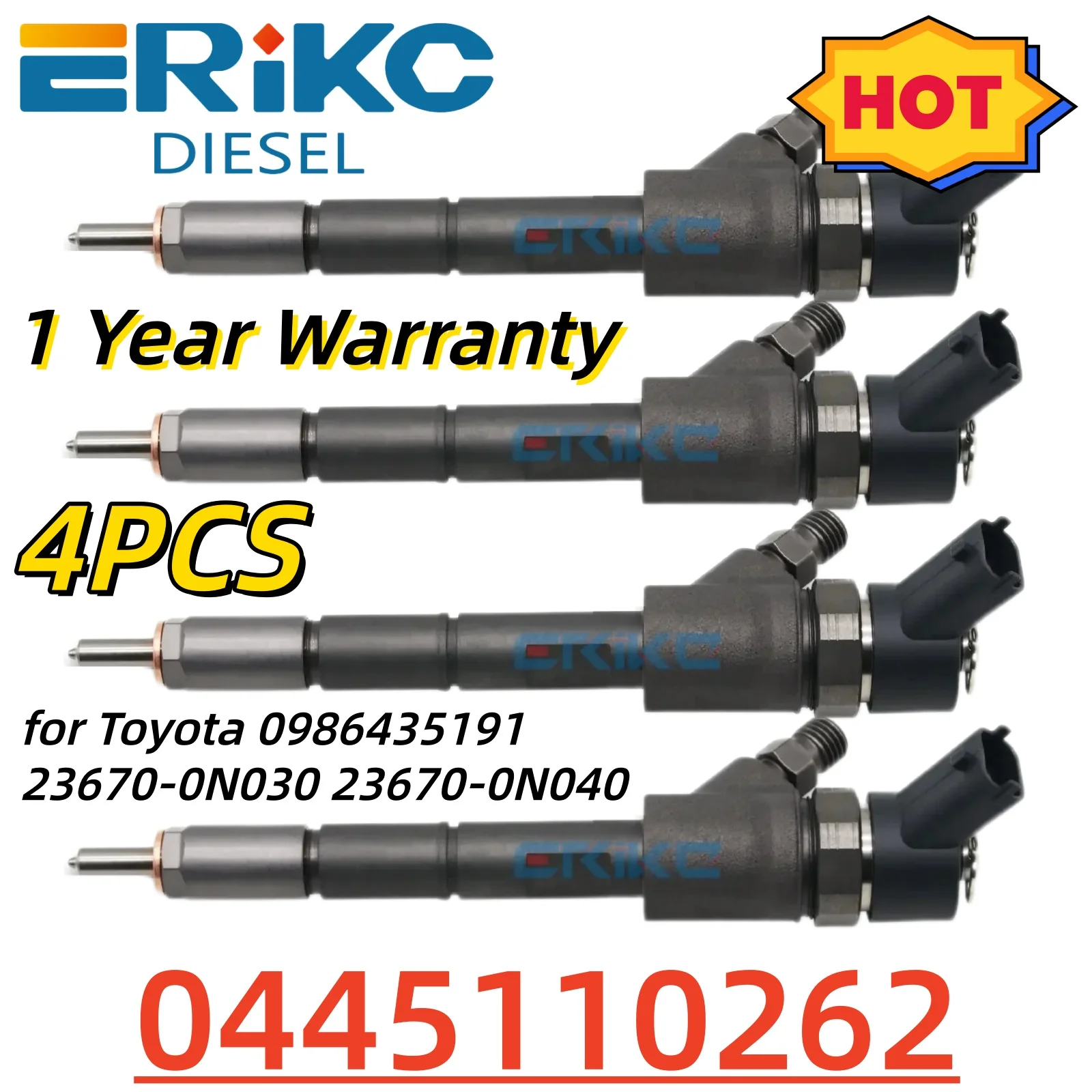

4PCS 0445110262 23670-0N030 Diesel Fuel Pump Dispenser Injector 23670-0N040 for Toyota Yaris Verso 0986435191 0 445 110 262