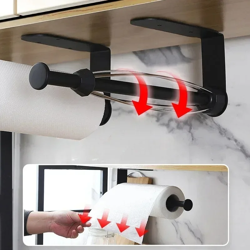 

Держатель для бумажных полотенец из нержавеющей стали, держатель для туалетной бумаги без перфорации, стеллаж для хранения под шкафом, кухонный органайзер