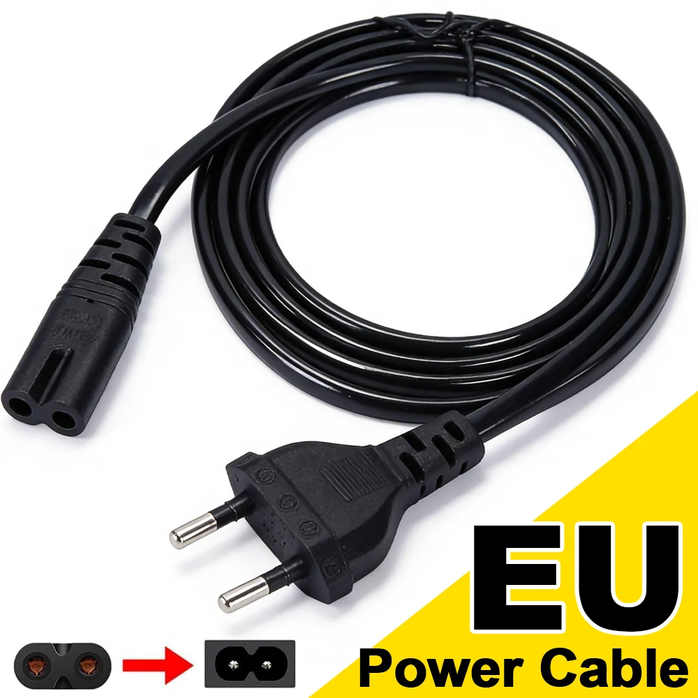 AC Power Cable EU To Type 8 Connector Wire 2 Prong Figure 8 Plug AC Electrical Line Suitable for PS4 Game Console TV Printer