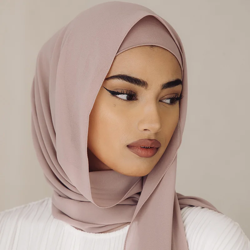 Chiffon Hijab With Matching Undercap Set Women Plain Shawl Jersey Inner Modal Caps Muslim Headband Two-piece Scarf Set