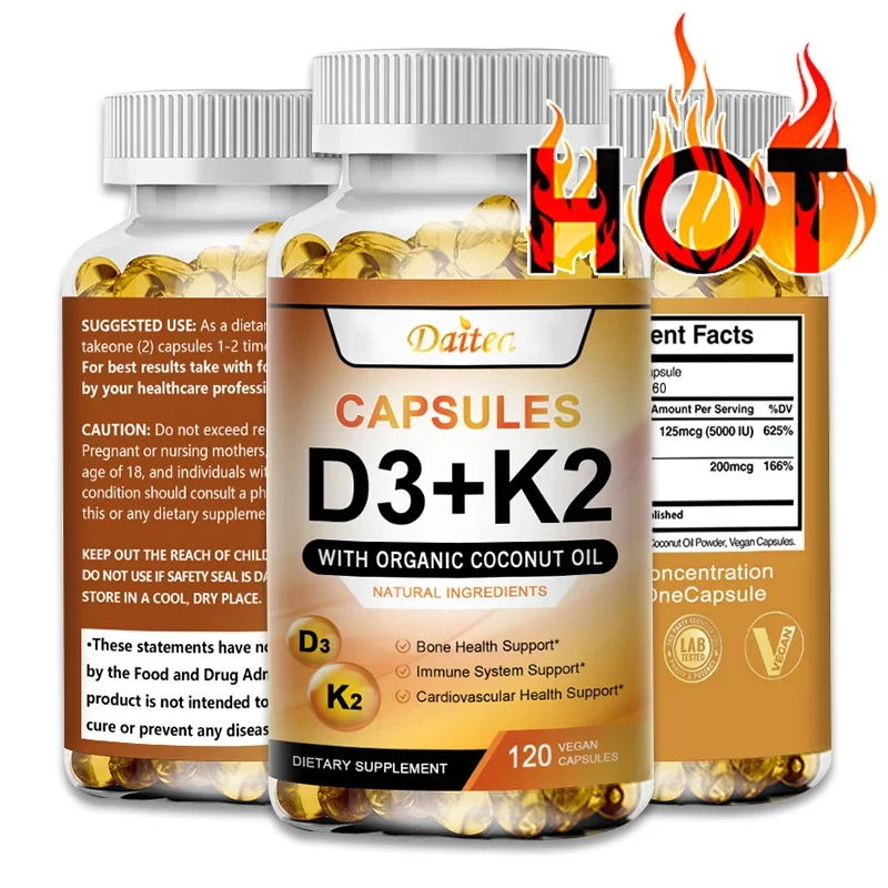 K2+D3 vitamin supplements support bone density, teeth and skin, heart health and support immunity.