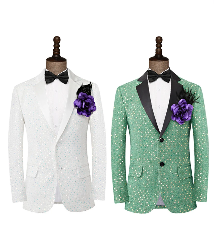 

Freshly bright sequin two-button men's tuxedo suit, Graceful slim-fit suit dance party singer performance coat.Celebrity Gowns
