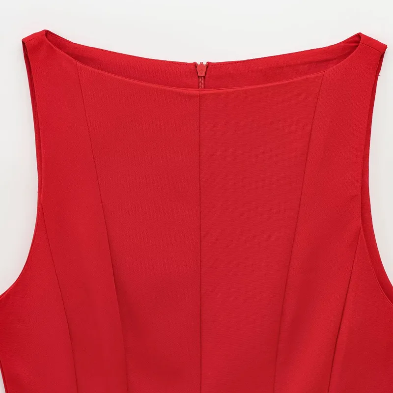 TRAF vestido de mujer rojo marrón blanco Borgoña negro Vestidos verano 2025 Mini cuello redondo sin mangas vestido veraniego elegante Vestidos de moda
