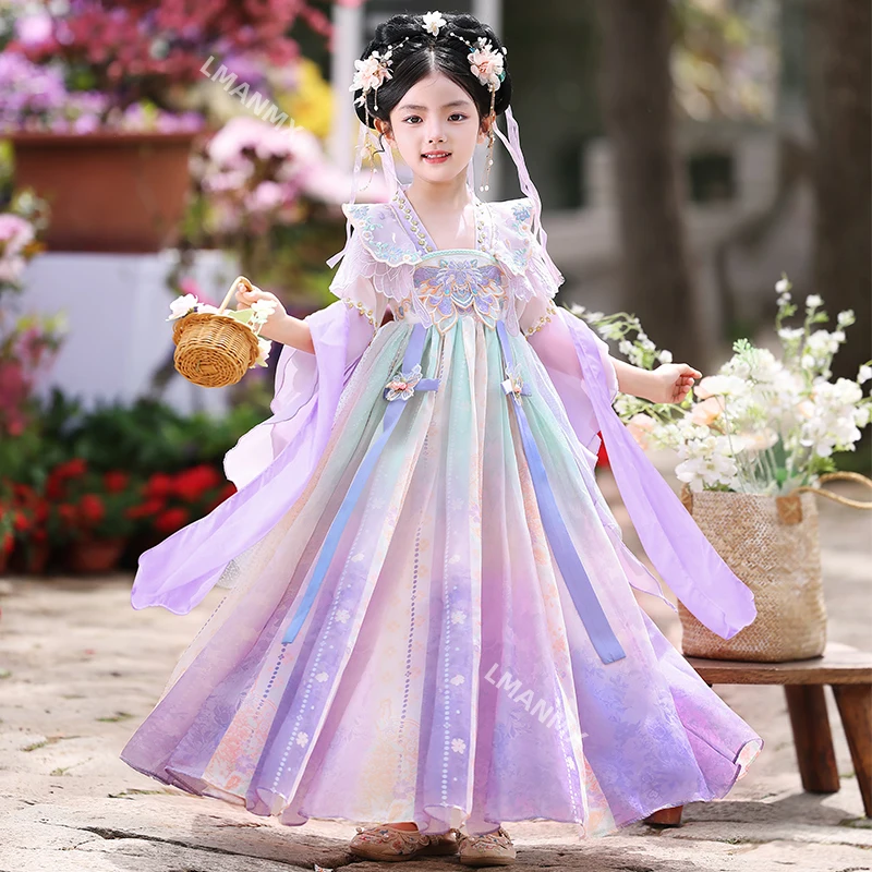 

Фестиваль середины осени, летнее платье Hanfu для девочек, новинка 2025, детское платье в древнем стиле, платье принцессы