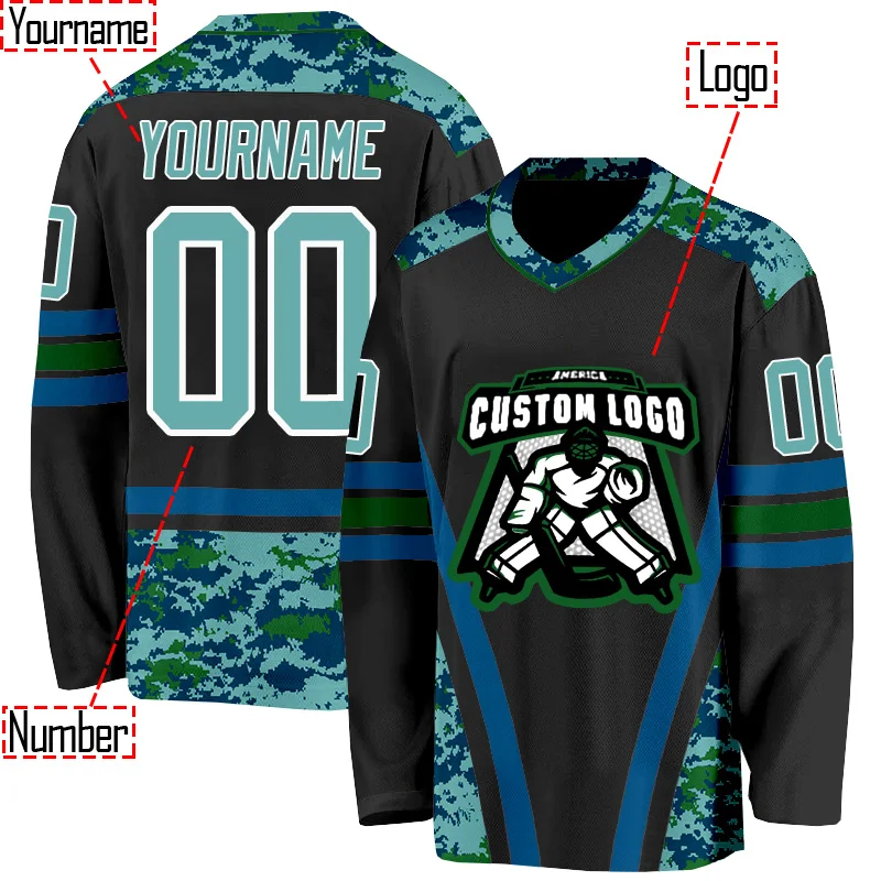 

Personalized teal striped hockey jersey Custom You Name Number Women Men Hockey Jersey Competition Training Jerseys 06