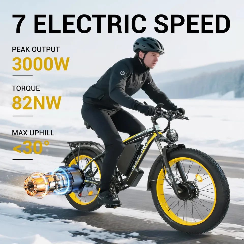 26" Electric Bike 3000W Peak E-Bike 52V 30AH Bicycle 55KM/h FatTyre Dual Motor image 3