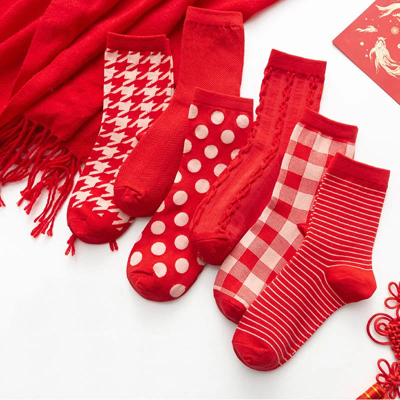 Chaussettes rouges Zodiac Year pour femmes, bonne qualité, chaussettes d'automne et d'hiver, chaussettes en coton confortables et sûres, chaussettes de bon augure pour couples, 5 paires