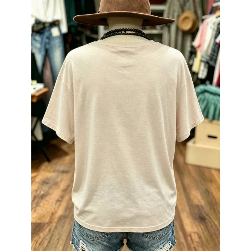 2026 Retro Contrasting Color Printed T-shirt New Summer Women's Unique Designer Short Sleeved Casual Loose Fashion Pullover Top