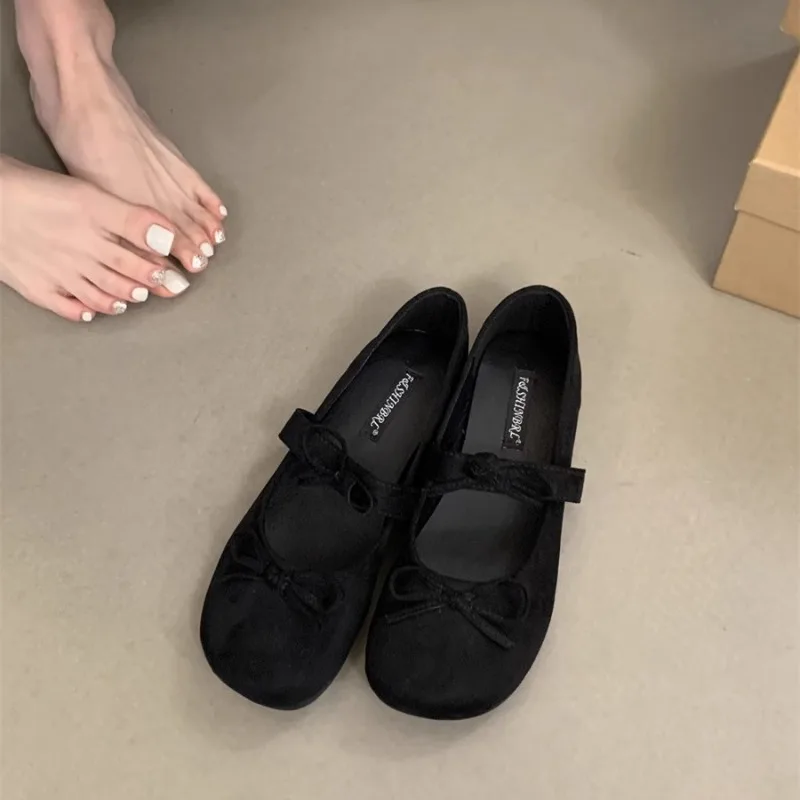 Fashion Round Toe Fabric Ballet Flats Woman Concise Warm Comfort Loafers Ladies Brand Design Fluffy Mary Jane Shoes in Red Grey view 6