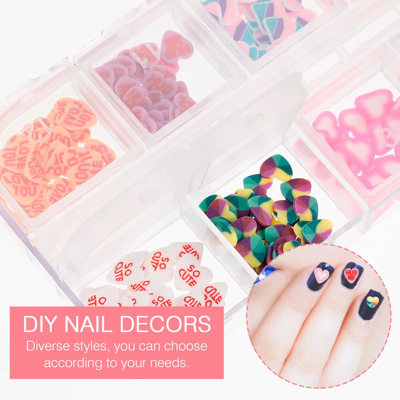 Valentine's Day Heart Nail Stickers 3 Boxes Decorative Clay Slices for Natural Artificial Nails Party Accessories