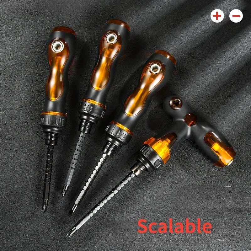 Ratchet Telescopic Screwdriver T-type Strong Magnetic Positive and Negative Dual-purpose Screwdriver Double Head Cross