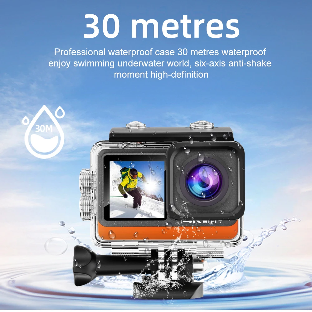 4K Action Camera 2.0 Inch IPS Touch Screen 170° Wide Angle 4x Zoom 30M Waterproof Optional 6 Filter Anti-shake Sport Camera