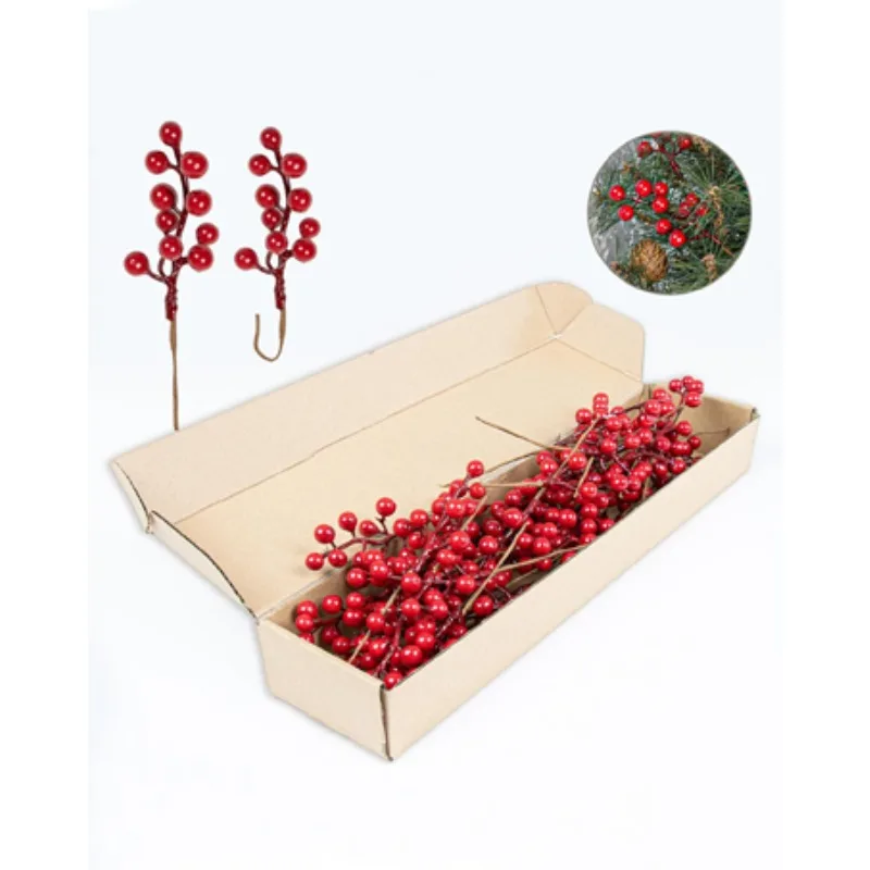 50er-Pack künstliche rote Beerenstiele mit Stechpalmenbeeren – realistische Weihnachtsbaumdekorationen aus Kunststoff für den Winter – Detail 5