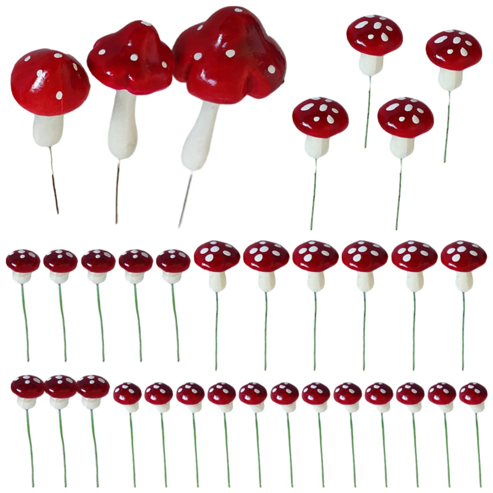 33Pcs Toadstool Foam Fake Mushroom Fairy Garden Ornament Decoration 1.5cm~7.1cm Diameter For Garden Decorating