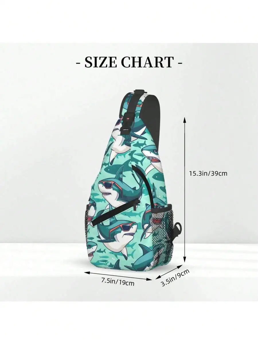 

Shark Print Crossbody Sling Bag With Sunglasses Design - Durable Polyester Chest Pack For Outdoor Activities