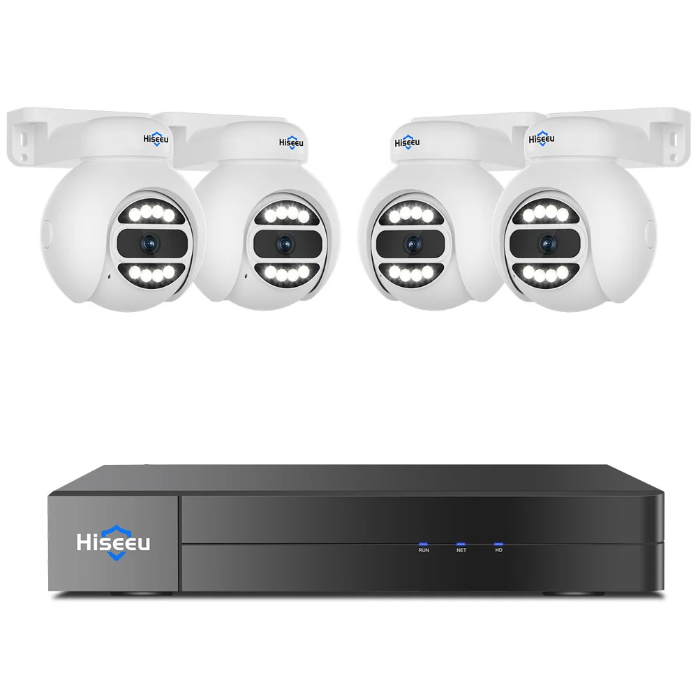 كاميرا Hiseeu PK-4YHD685 بدقة 5 ميجابكسل WiFi IP مع إنذار كشاف صوت ثنائي الاتجاه لتتبع الإنسان بالذكاء الاصطناعي 300 °   عموم 90 °   إمالة مانعة لتسرب الماء IP65
