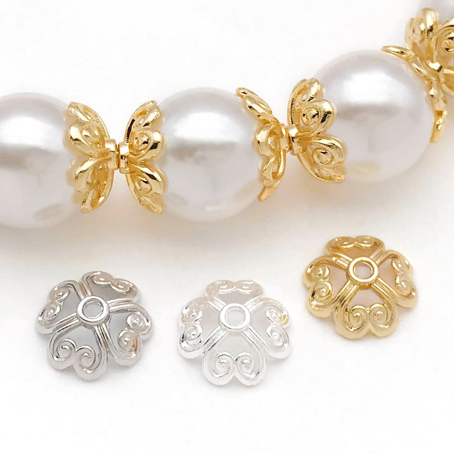 20pcs 18K Real Gold Plated Brass Flower Beads Caps, Hollow Beads Caps For DIY Bracelet Necklace Jewelry Making Accessories