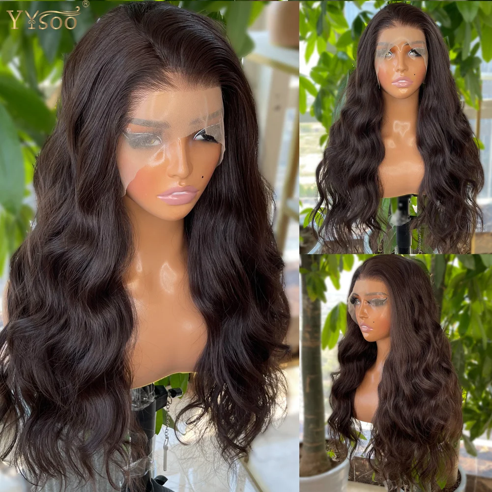 

YYsoo Long 13x4 Body Wave Brown Black Futura Glueless Synthetic Lace Front Wigs For Women Pre Plucked Hairline Synthetic Wig