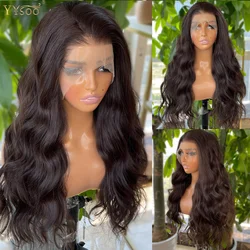 Ysoo Long 13x4 Body Wave brązowy czarny Futura bezklejowe syntetyczne bazy do peruk z koronką z przodu dla kobiet wstępnie oskubane peruka syntetyczna linii włosów