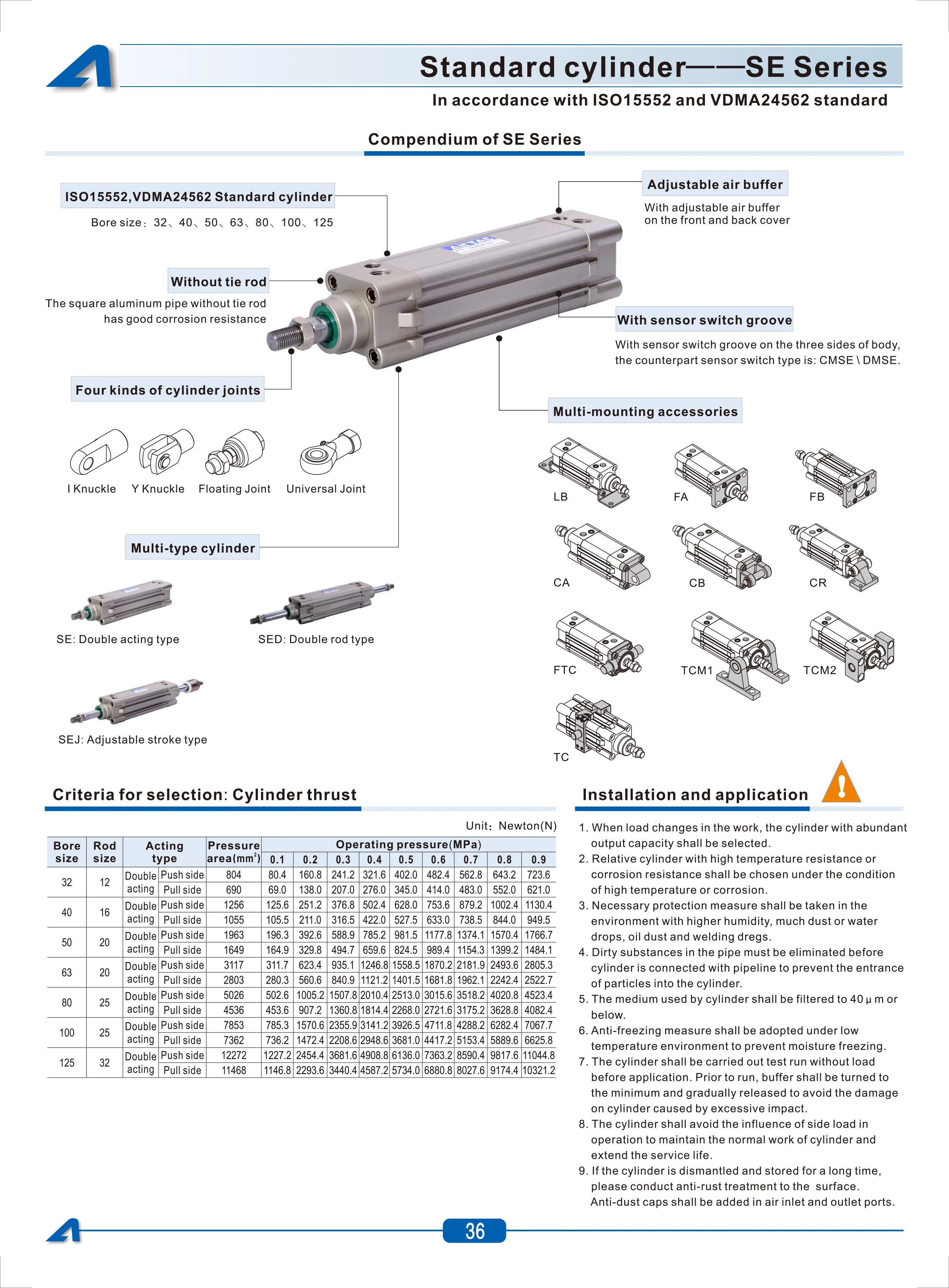 AirTAC Original SE32/40/50/63 Standard Pneumatikzylinder 50/75/100/125/150/200/250/300/400/500/600/800/1000mm Hublänge – Detail 9