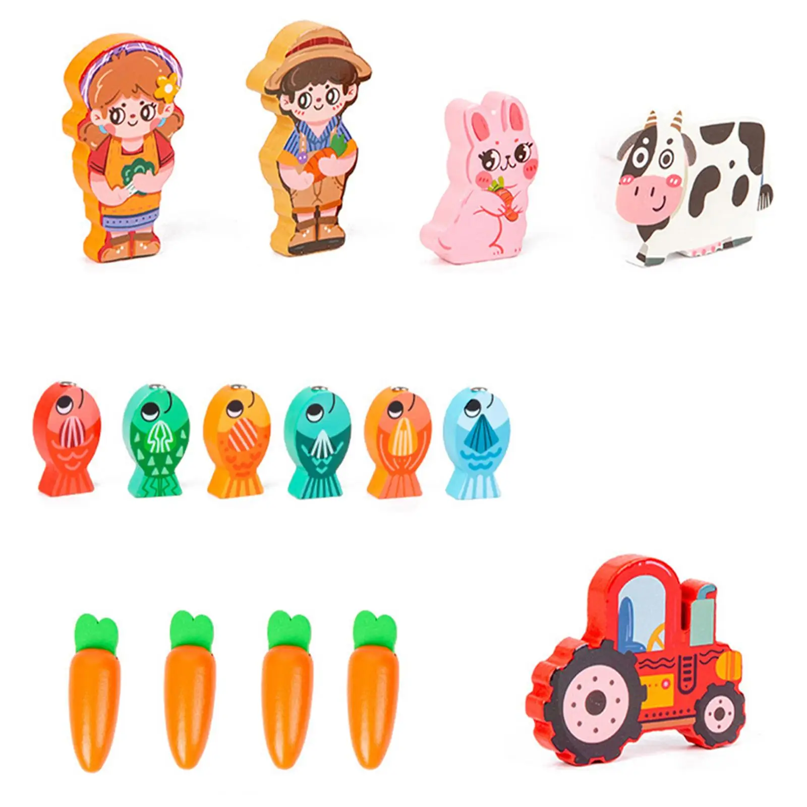 Colors Wooden Handicraft Toy Fine Motor Skill Farm Animal Cart Toy for Kindergarten Gifts Preschool Boy Girl Children