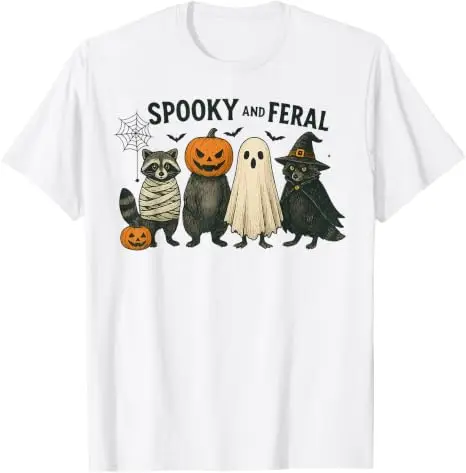 Gruseliges und wildes Halloween-Hexen-Waschbär-Geister-Mumien-Kostüm T-Shirt Y2k Trick or Treat Vintage Boo Hexen-Kürbis-Grafik-Bekleidung – Detail 23