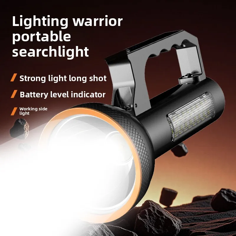 Aluminum alloy portable light with COB side light, outdoor portable work light, high-brightness smart power display flashlight