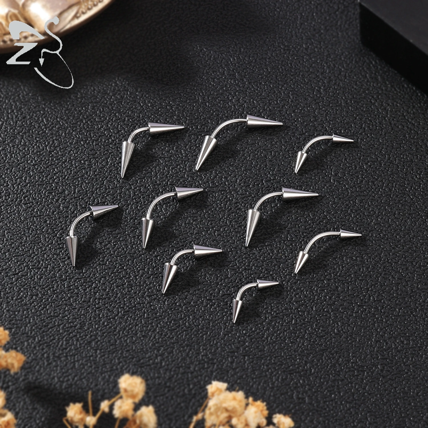 ZS 1PC 16G Spike Curved Barbell anello per sopracciglia filo esterno sopracciglio Stud Cone Rook Daith Piercing colore nero Piercing per labbra