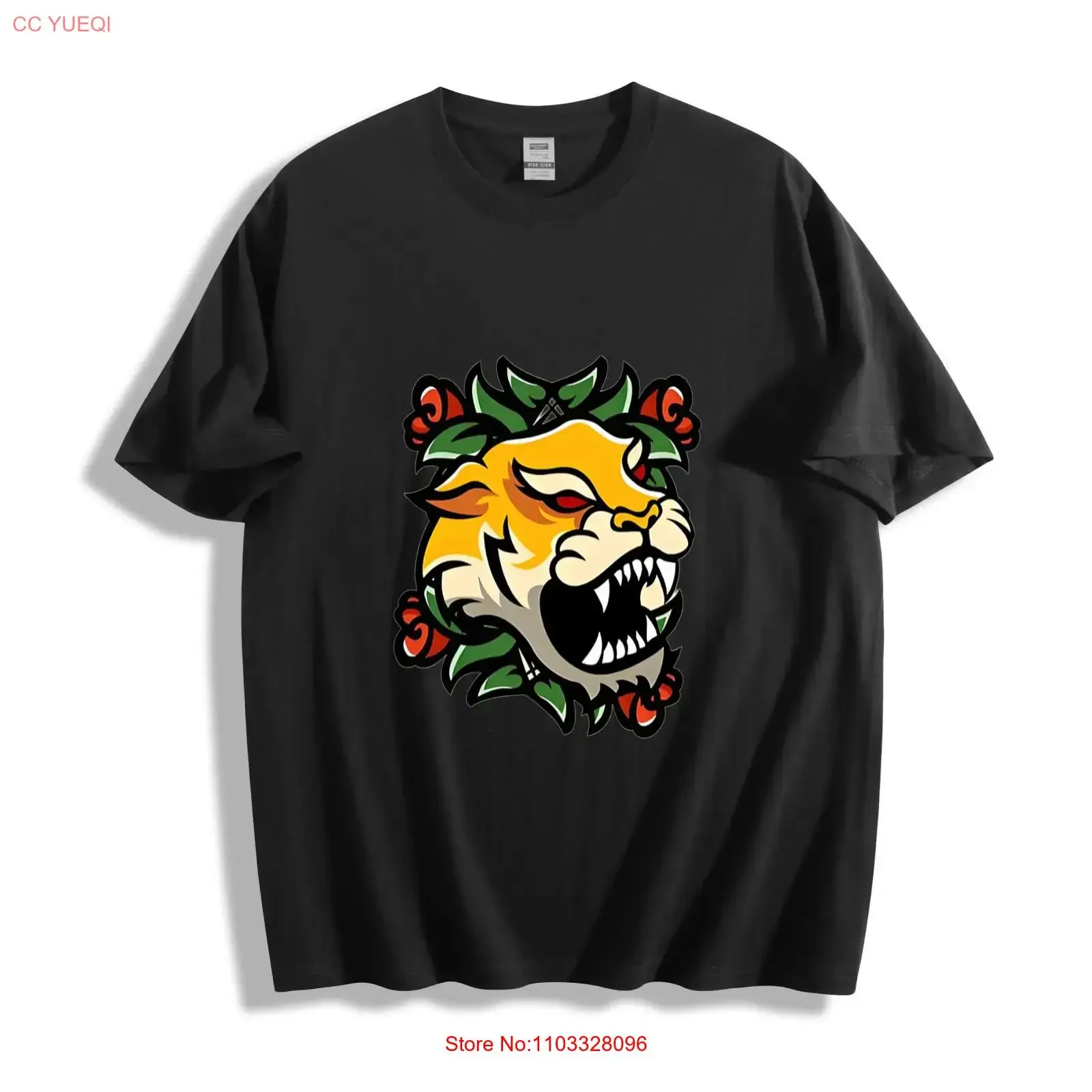 T-shirt Tiger Roses, style artistique audacieux, vintage, streetwear délavé, unisexe, légèrement respirant, graphique élégant, décontracté