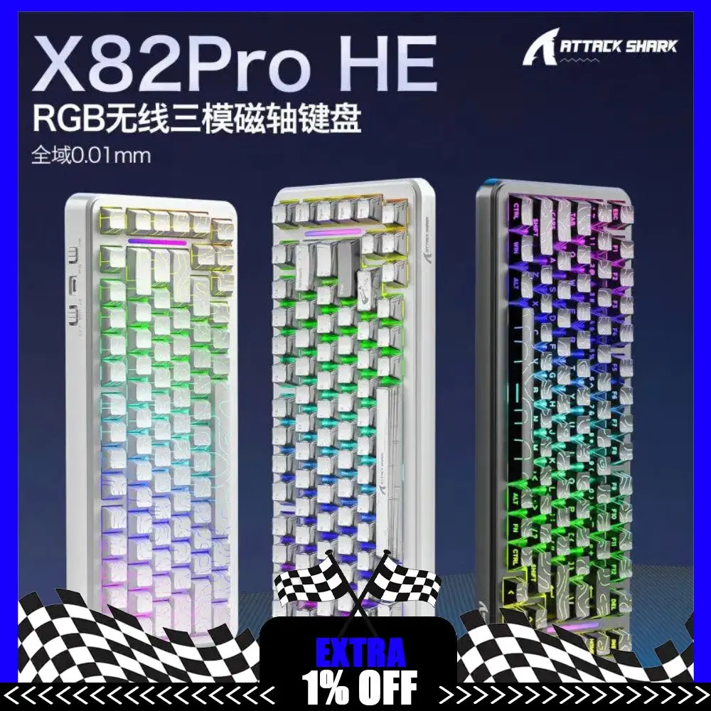 ATTACK SHARK X82 Pro HE 마그네틱 키보드 트라이 모드 무선 8K 폴링 레이트 게이밍 75% RGB 5000mAh 0.1MS 저지연 키보드
