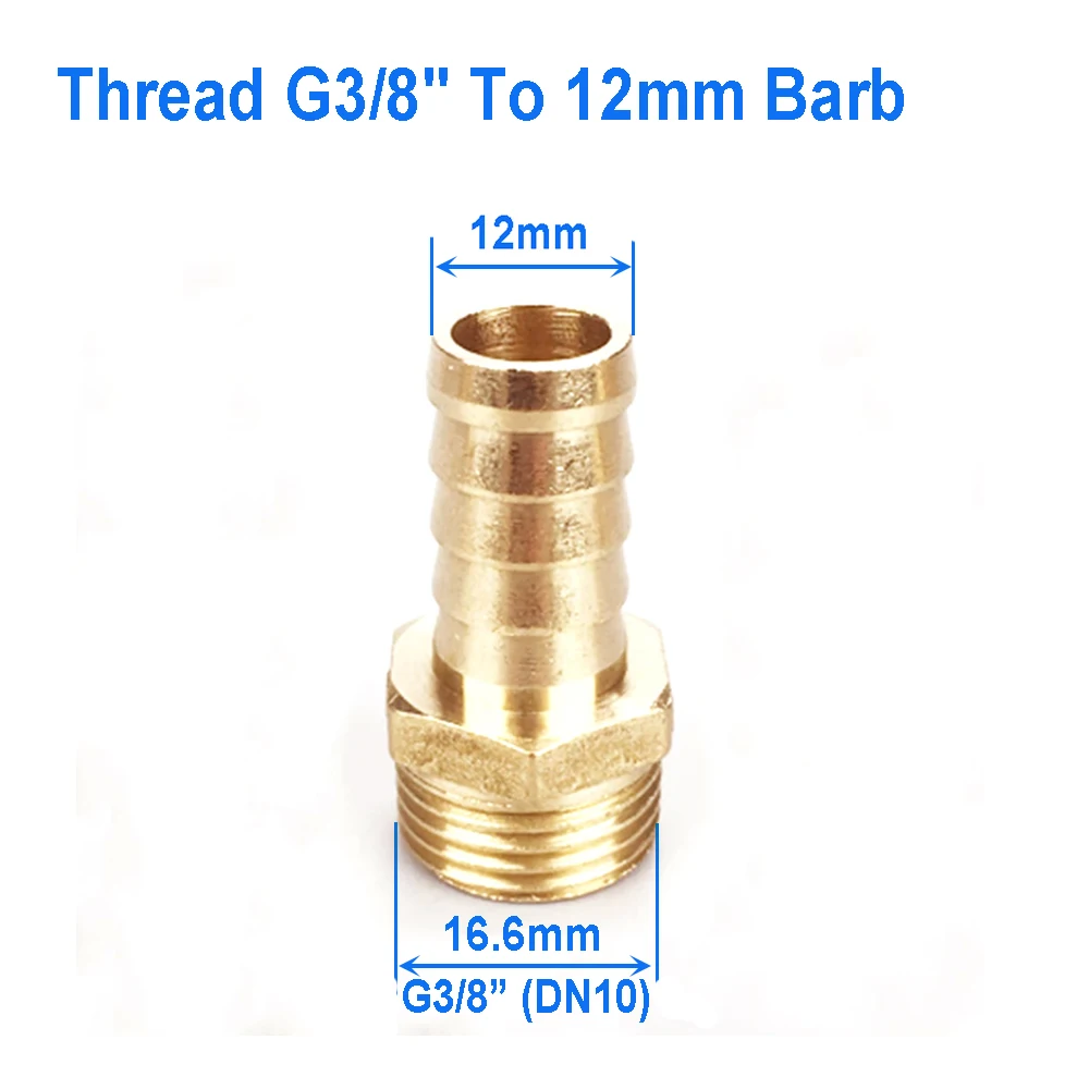 

Hose Barb Tail 12MM Brass Pipe Fitting Male Thread G3/8" G1/2" Pagoda Connector BSP Male Connector Joint Copper Coupler Adapter