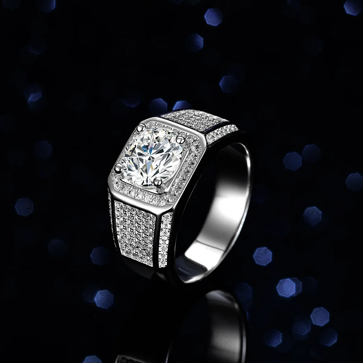 Boutique PT950 platinum full diamond moissanite ring fashionable 2 carat atmospheric boss mens ring platinum diamond ring