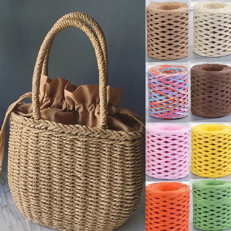 2022 200m Natural Raffia Straw Yarn for Knitting Crocheting Paper Threads Diy Handmade Summer Sunhat Beach Bag Freeshipping