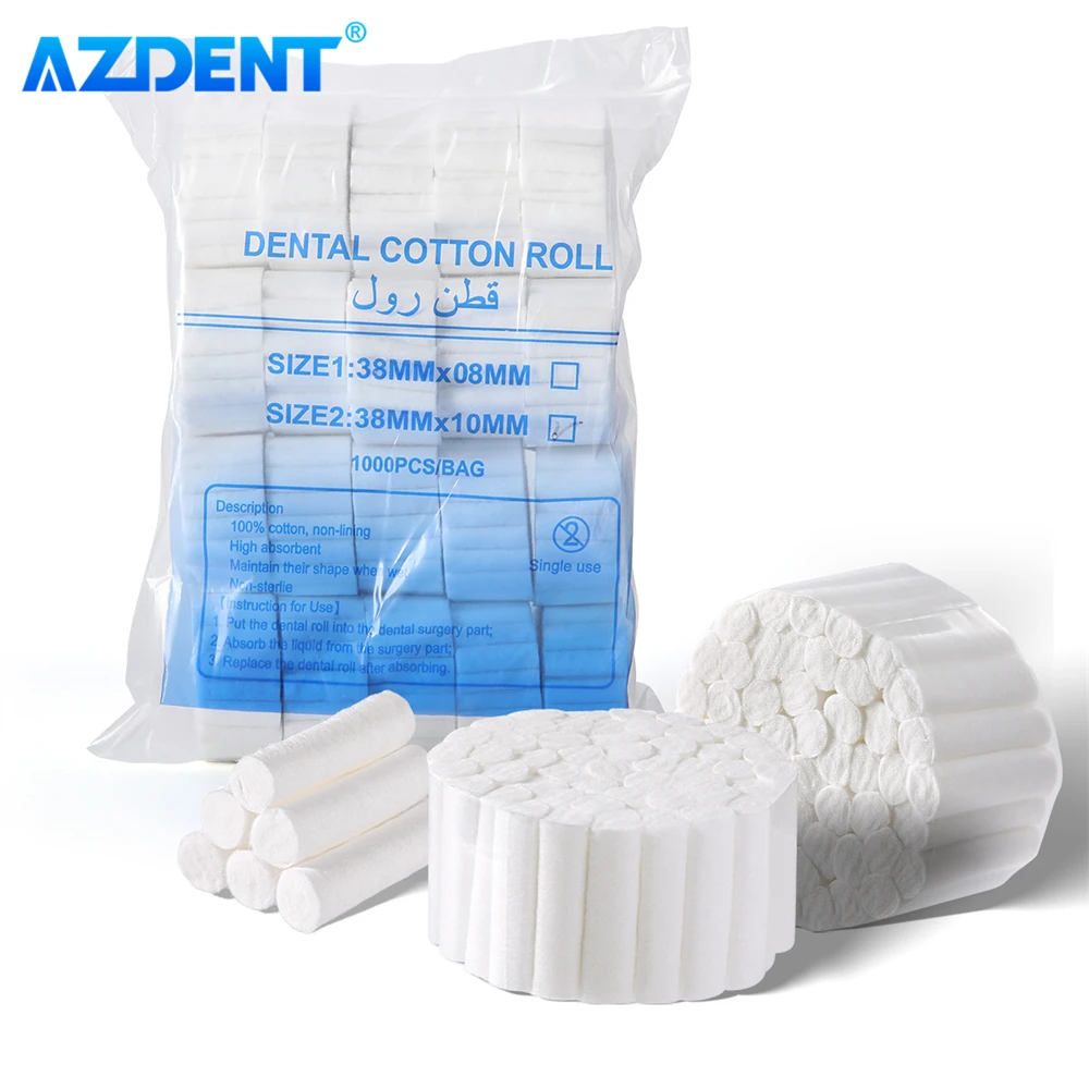 AZDENT 1000pcs Disposable Dental Medical Surgical Cotton Rolls Teeth Cleaning Cotton Roll Dentist Dentistry Consumables