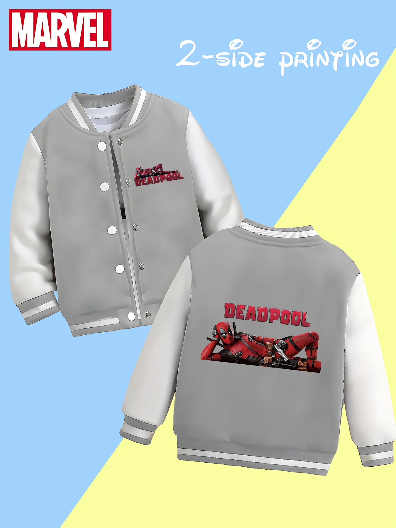 سترة بيسبول MINISO Marvel Boys - Deadpool Lazy، كلاسيكية باللونين الأبيض والأسود، نسيج ناعم، دافئ ومريح، عصري، ماك #6