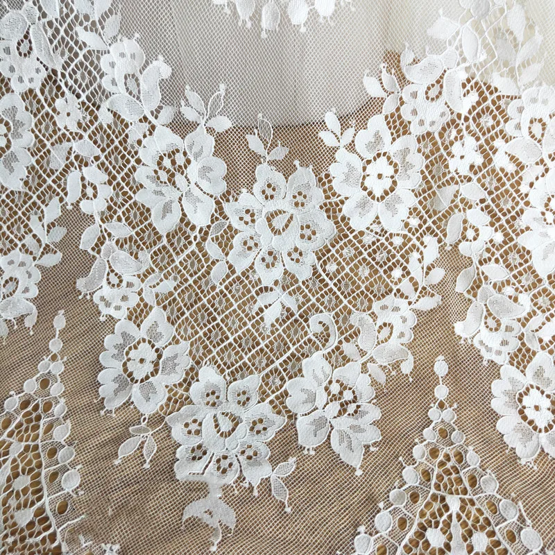 3M French Eyelash Lace Fabric, DIY Exquisite Lace Embroidery Clothes, Wedding Dress Accessories, White and Black, RS2650, 150cm