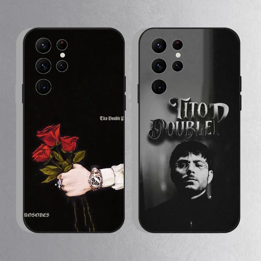 

TITO DOUBLE P Phone Case For Samsung S25,S24 Ultra,S20,S30 plus,S22 Plus,S23,Ultra 5G Silicone Black Shell
